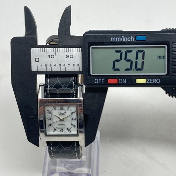 Vivani Watch Women 25mm Silver Tone MOP Dial Black Heart Band New Battery 8" - Picture 8 of 16